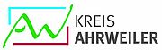 Druck Logo des Landkreises Ahrweiler: stilisierte grüne Berglinie in einem cyan- und magentafarbenen Rahmen links, rechts der Schriftzug "KREIS AHRWEILER" in dunkelgrauer Großbuchstaben.