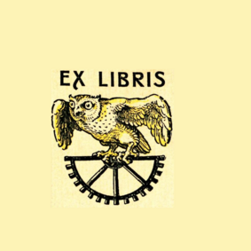 Ex Libris Ehemaliges Ex Libris der Bibliothek: Eine Eule krallt ein halbes Zahnrad.