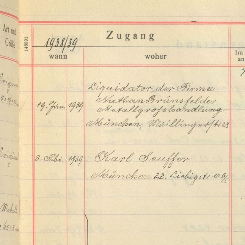 Photo: Indication of a Nazi withdrawal due to persecution? Entry in the inventory book of the Deutsches Museum dated 19.1.1939.