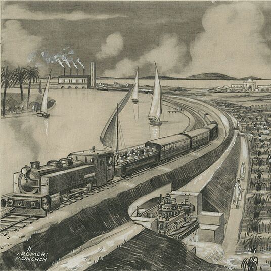 Atlantropa nach der Bewässerung Nordafrikas Atlantropa. Nordafrika nach Bewässerung; Eisenbahnen, Ensalzungsanlagen