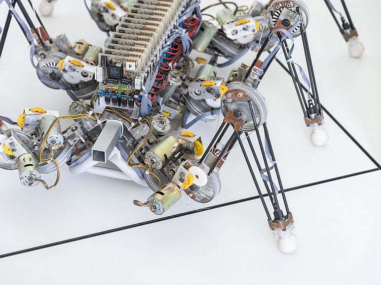 Nahaufnahme eines Roboters mit vier Beinen.