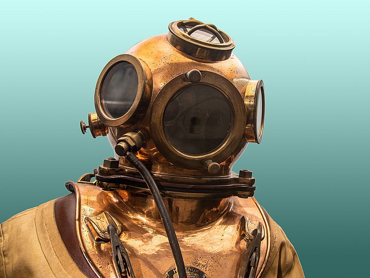 View of a diving suit in the Oceanography exhibition.