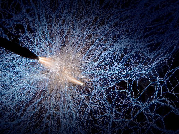 Demonstration of a high-voltage current with a lightning discharge.