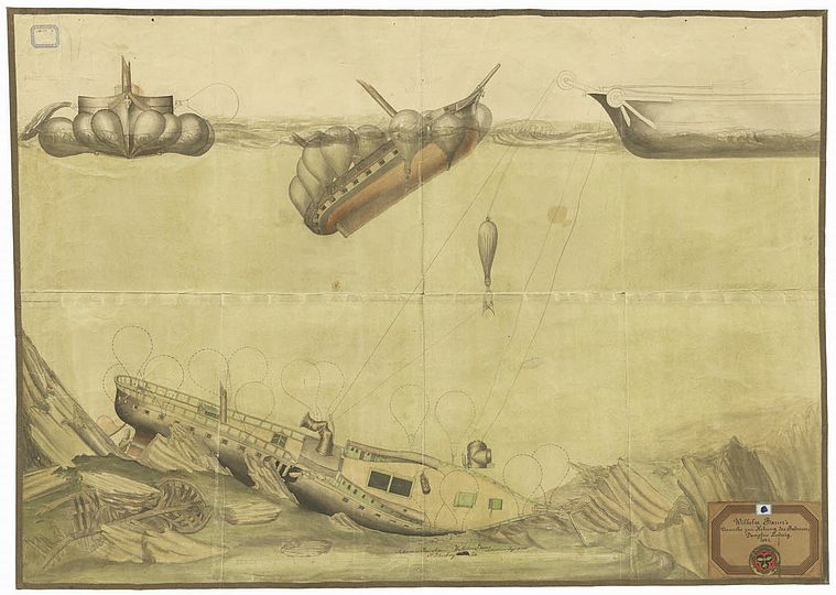 Plan des U-Boot-Erfinders Wilhelm Bauer zur Hebung eines Dampfers