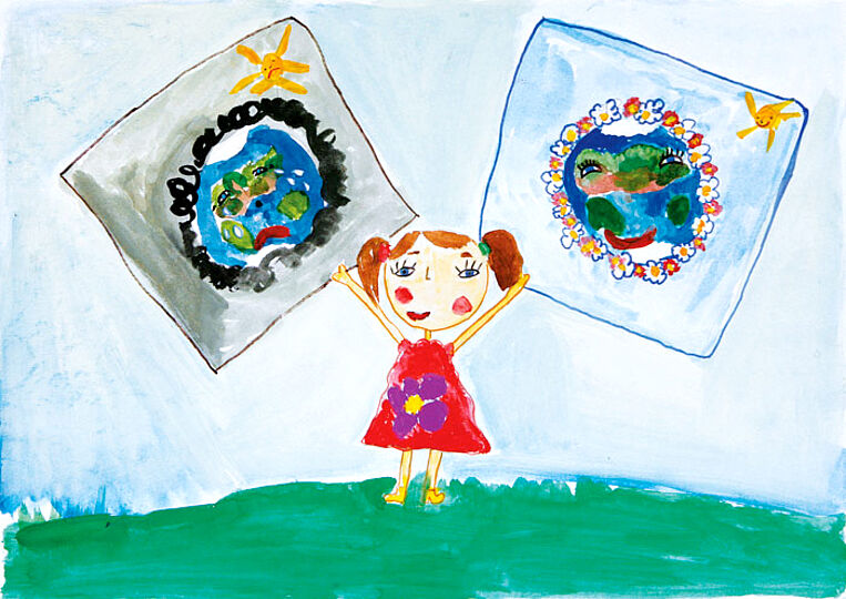 Ludmila Balovneva, 9 Jahre alt, hat den Klimawandel gemalt.