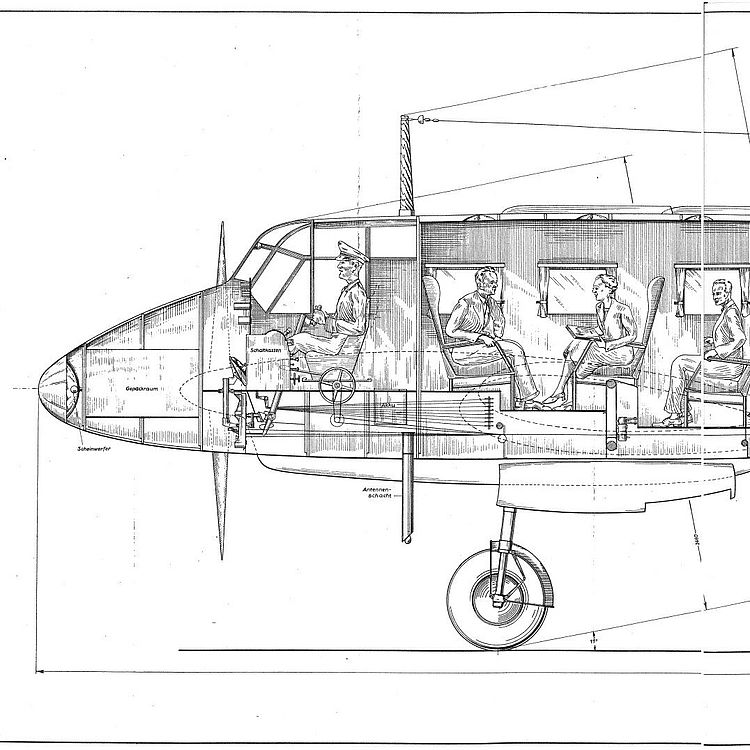 Zeichnung Querschnitt Reiseflugzeug Fh 104.
