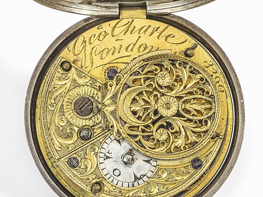 Ansicht des Inneren einer Taschenuhr aus dem frühen 19. Jh. (Sammlung Deutsches Museum)