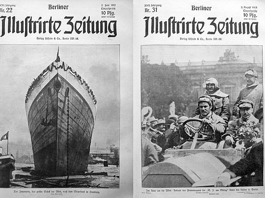 Die Titelseiten der Berliner Illustrirten Zeitung vom 2.6.1912 und vom 2.8.1908.